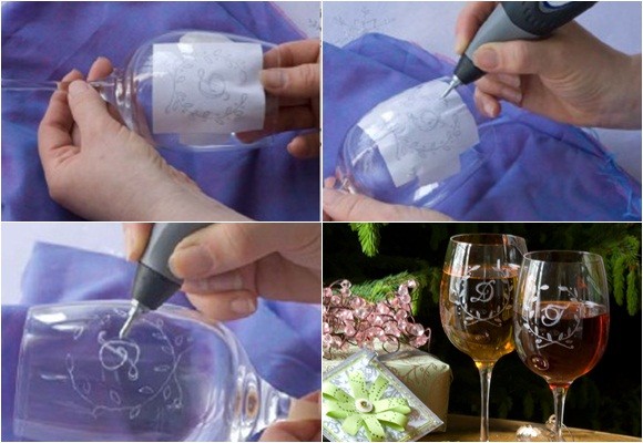 Grabar copas y etiquetar botellas de vino 