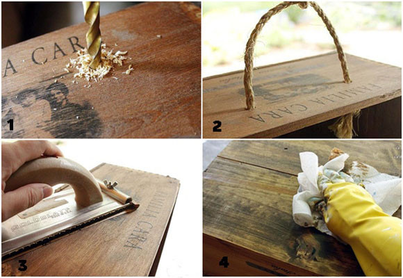 Un revistero con una caja de vino 