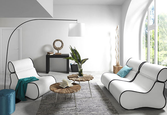 Salones azules y blancos