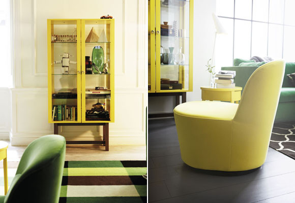 Un salón verde y amarilo