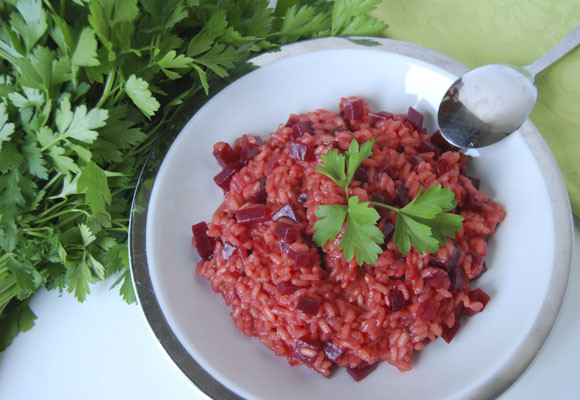 Risotto de remolacha y queso de cabra