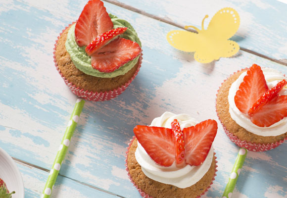 Cupcakes de mariposas de fresas